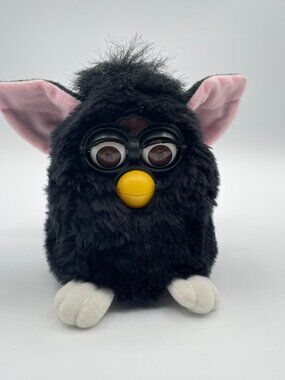 1998 Vintage Furby Black Witch's Cat with Brown Eyes and Pink Ears, PARTS ONLY